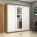 Guarda Roupa Roupeiro Clarice 3 Portas de Correr com Espelho Central 4 Gavetas Carioca Cinamomo Branco