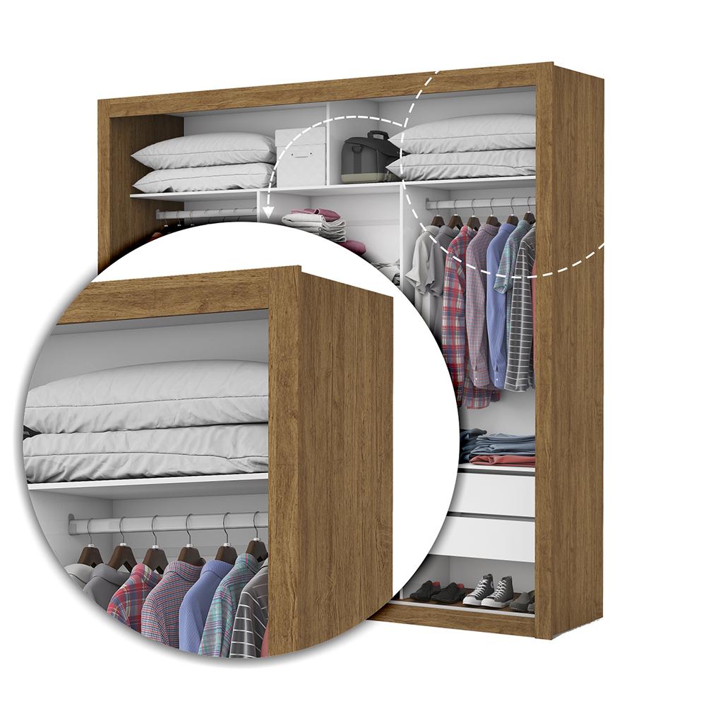 Guarda Roupa Roupeiro Clarice 3 Portas de Correr com Espelho Central 4 Gavetas Carioca Cinamomo Branco