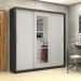 Guarda Roupa Roupeiro Clarice 3 Portas de Correr com Espelho Central 4 Gavetas Carioca Preto Off White