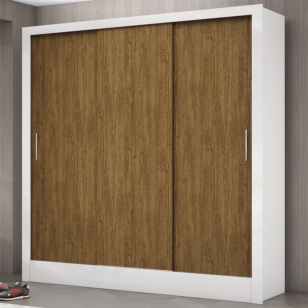 Guarda Roupa Roupeiro Dubai 3 Portas de Correr 3 Gavetas Carioca Branco Cinamomo