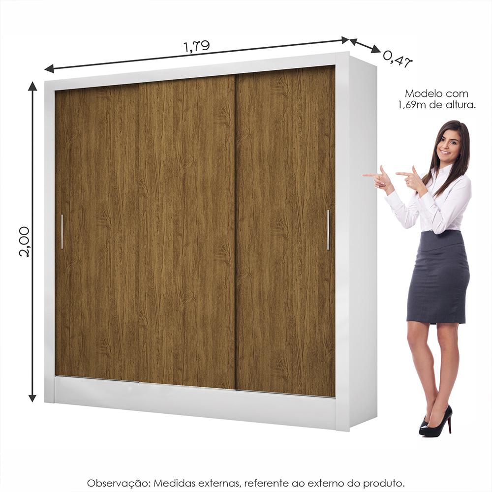 Guarda Roupa Roupeiro Dubai 3 Portas de Correr 3 Gavetas Carioca Branco Cinamomo
