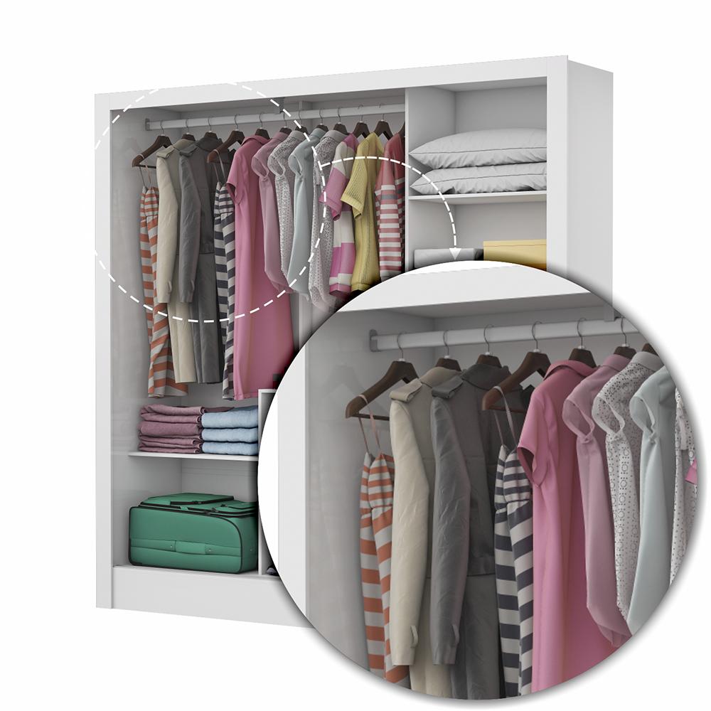 Guarda Roupa Roupeiro Dubai 3 Portas de Correr 3 Gavetas Carioca Branco Cinamomo