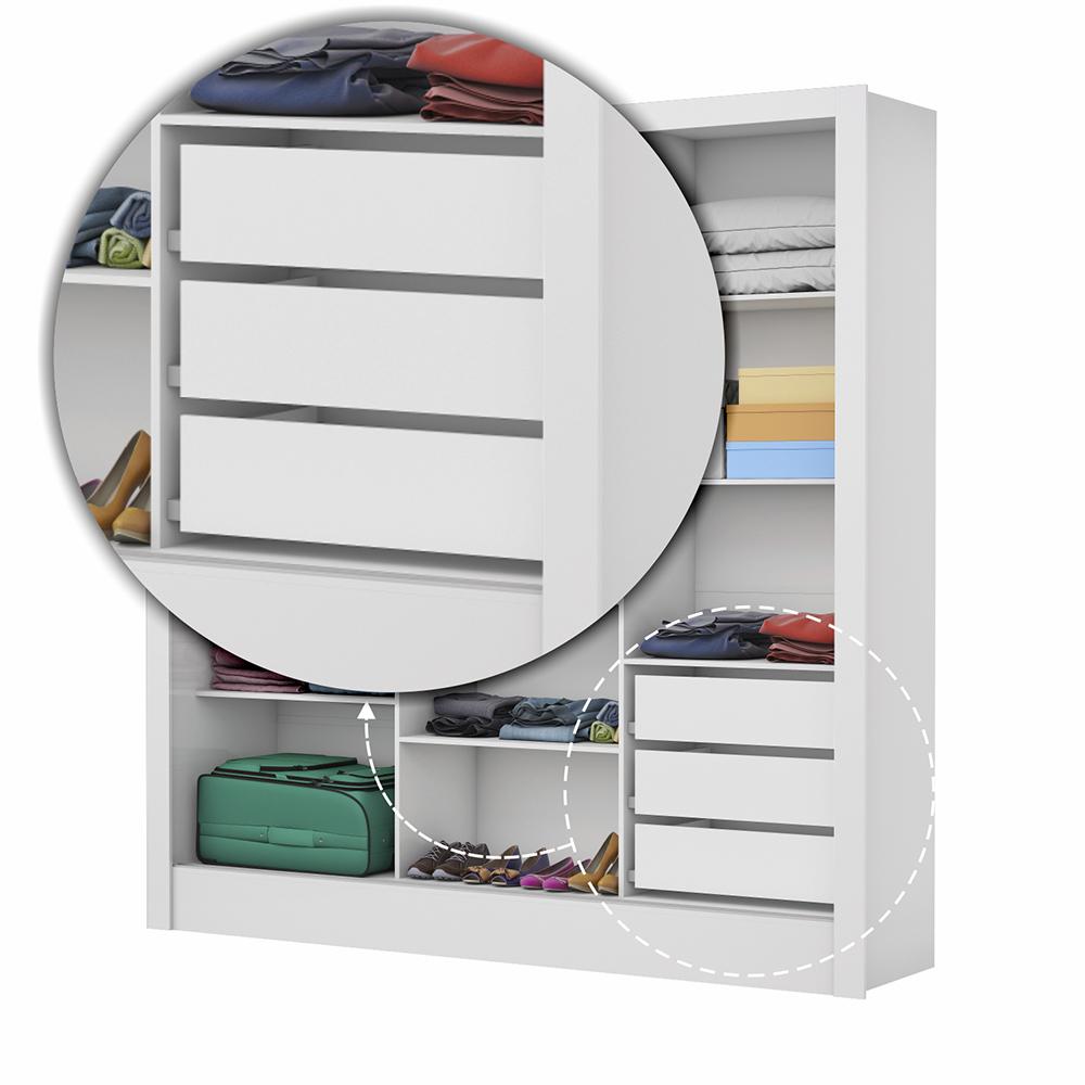 Guarda Roupa Roupeiro Dubai 3 Portas de Correr 3 Gavetas Carioca Branco Cinamomo