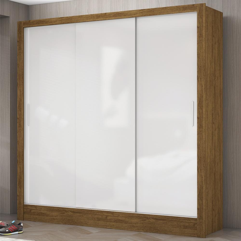 Guarda Roupa Roupeiro Dubai 3 Portas de Correr 3 Gavetas Carioca Cinamomo Branco