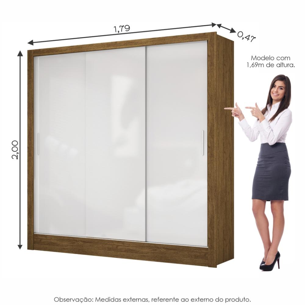 Guarda Roupa Roupeiro Dubai 3 Portas de Correr 3 Gavetas Carioca Cinamomo Branco