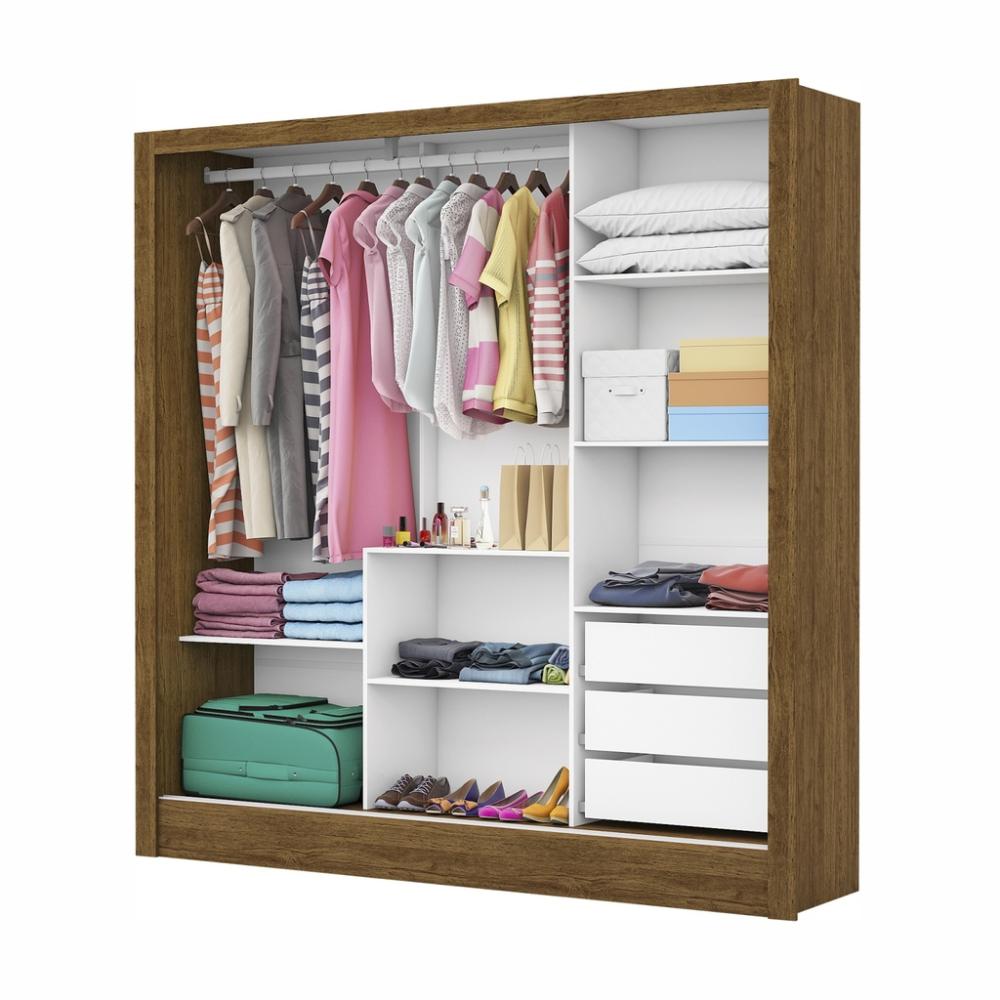 Guarda Roupa Roupeiro Dubai 3 Portas de Correr 3 Gavetas Carioca Cinamomo Branco