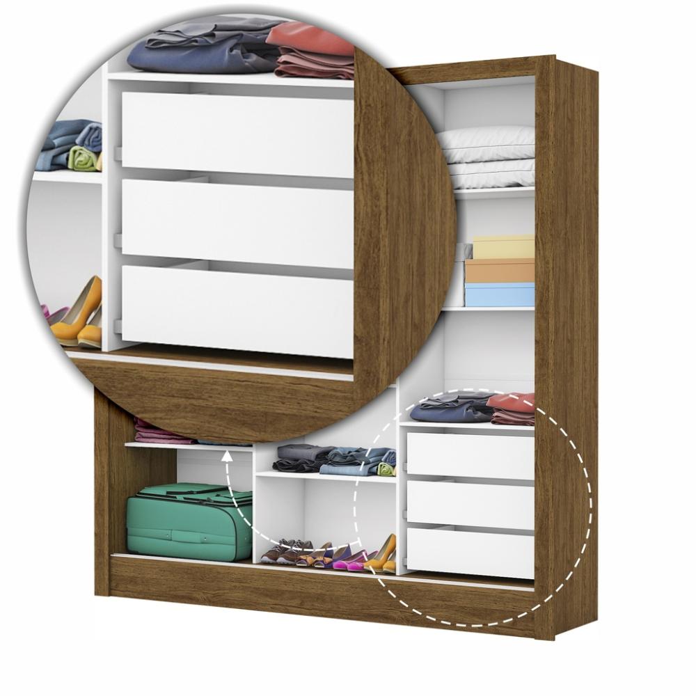 Guarda Roupa Roupeiro Dubai 3 Portas de Correr 3 Gavetas Carioca Cinamomo Branco