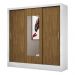 Guarda Roupa Roupeiro Dubai 3 Portas de Correr com Espelho Central 3 Gavetas Carioca Branco Cinamomo