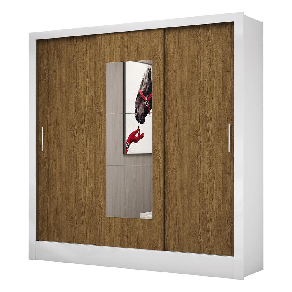 Guarda Roupa Roupeiro Dubai 3 Portas de Correr com Espelho Central 3 Gavetas Carioca Branco Cinamomo