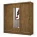 Guarda Roupa Roupeiro Dubai 3 Portas de Correr com Espelho Central 3 Gavetas Carioca Cinamomo