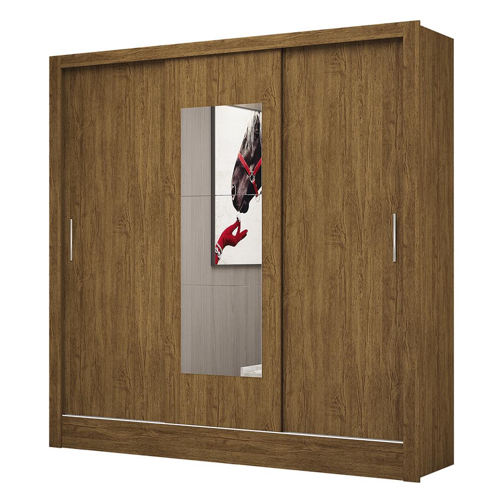 Guarda Roupa Roupeiro Dubai 3 Portas de Correr com Espelho Central 3 Gavetas Carioca Cinamomo