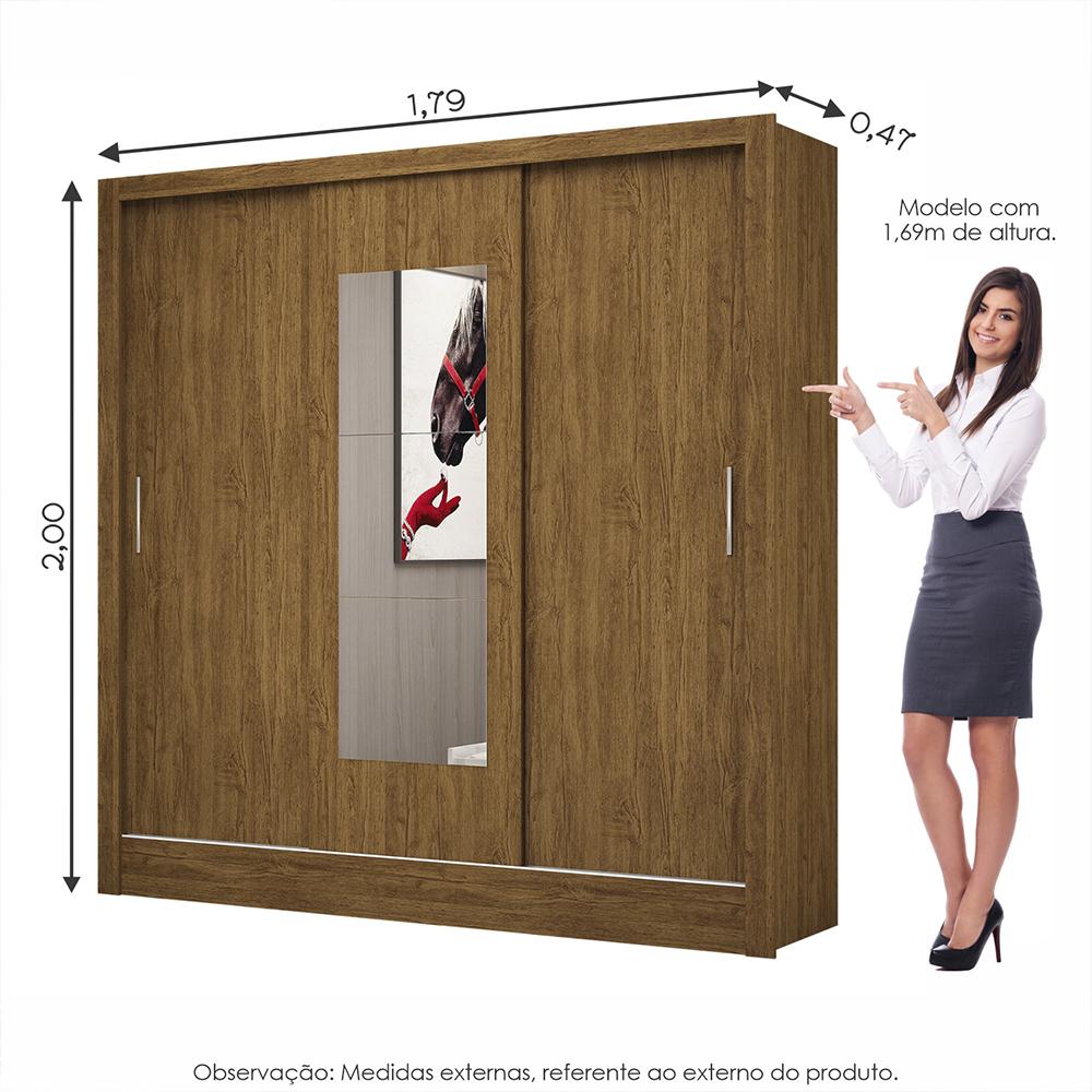 Guarda Roupa Roupeiro Dubai 3 Portas de Correr com Espelho Central 3 Gavetas Carioca Cinamomo