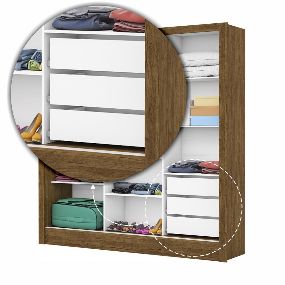 Guarda Roupa Roupeiro Dubai 3 Portas de Correr com Espelho Central 3 Gavetas Carioca Cinamomo Branco