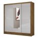 Guarda Roupa Roupeiro Dubai 3 Portas de Correr com Espelho Central 3 Gavetas Carioca Cinamomo Off White