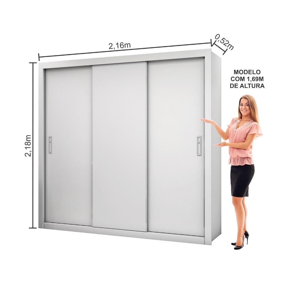 Guarda Roupa Roupeiro Ilhéus 3 Portas de Correr 4 Gavetas Carioca Branco