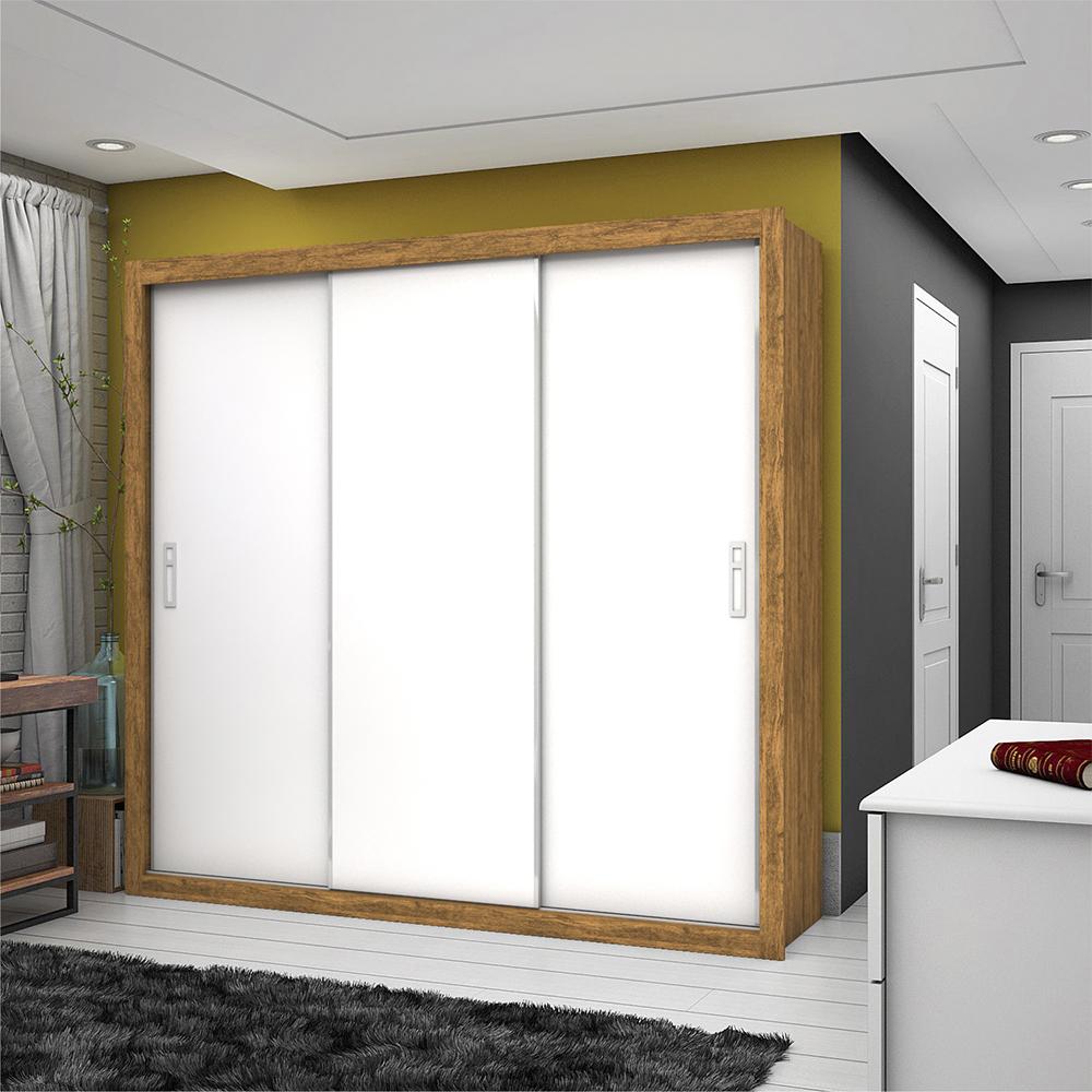 Guarda Roupa Roupeiro Ilhéus 3 Portas de Correr 4 Gavetas Carioca Cinamomo Branco