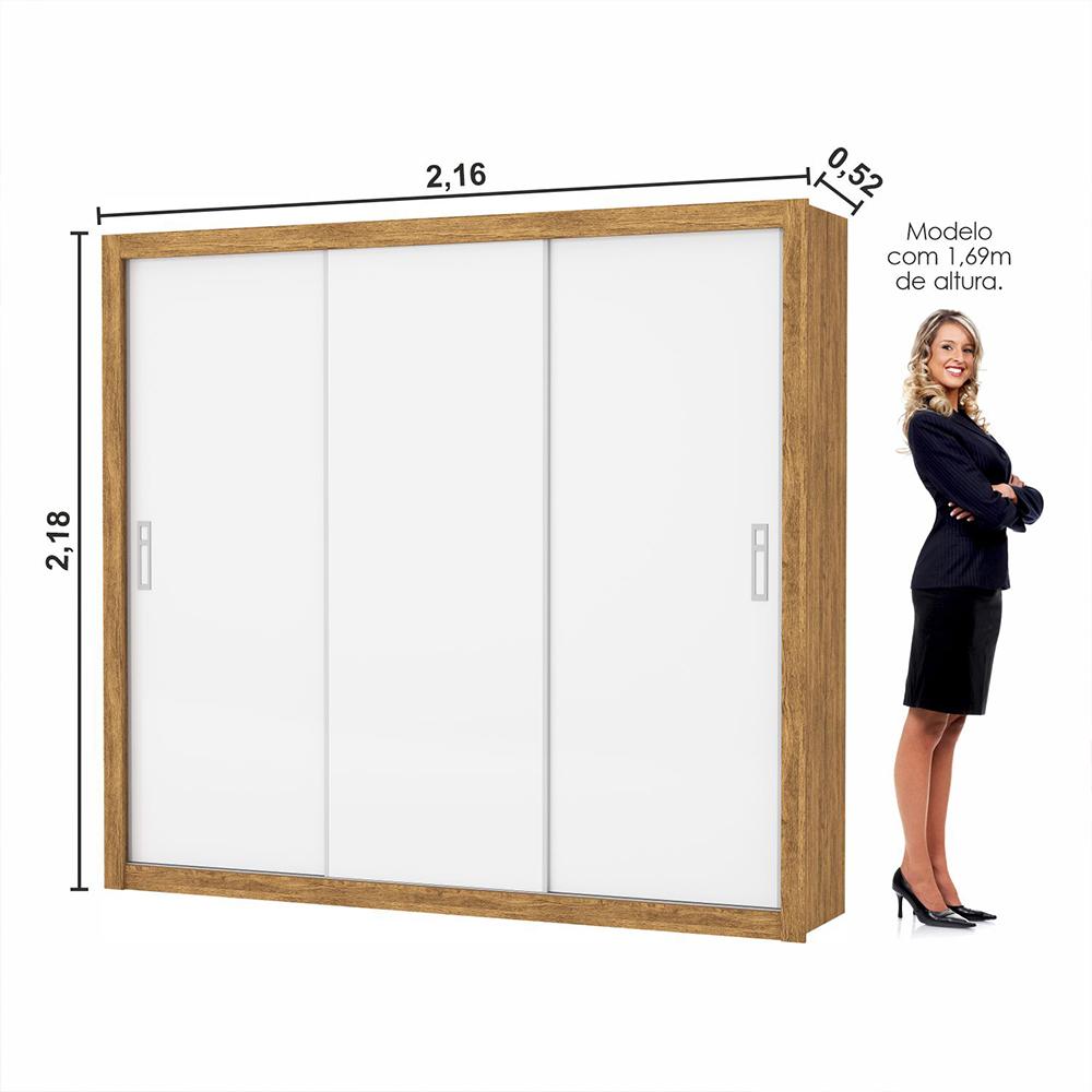 Guarda Roupa Roupeiro Ilhéus 3 Portas de Correr 4 Gavetas Carioca Cinamomo Branco