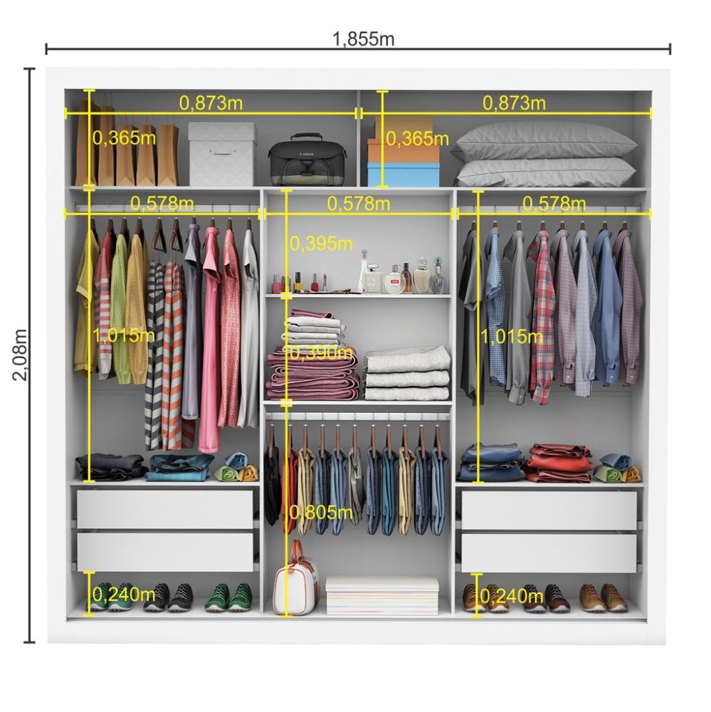 Guarda Roupa Roupeiro Isabela Master 3 Portas de Correr com Espelho 4 Gavetas Carioca Branc