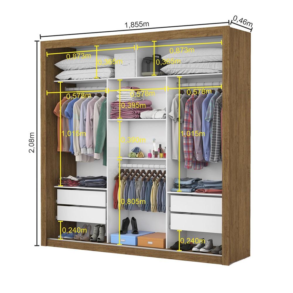 Guarda Roupa Roupeiro Isabela Master 3 Portas de Correr com Espelho 4 Gavetas Carioca Cinamomo