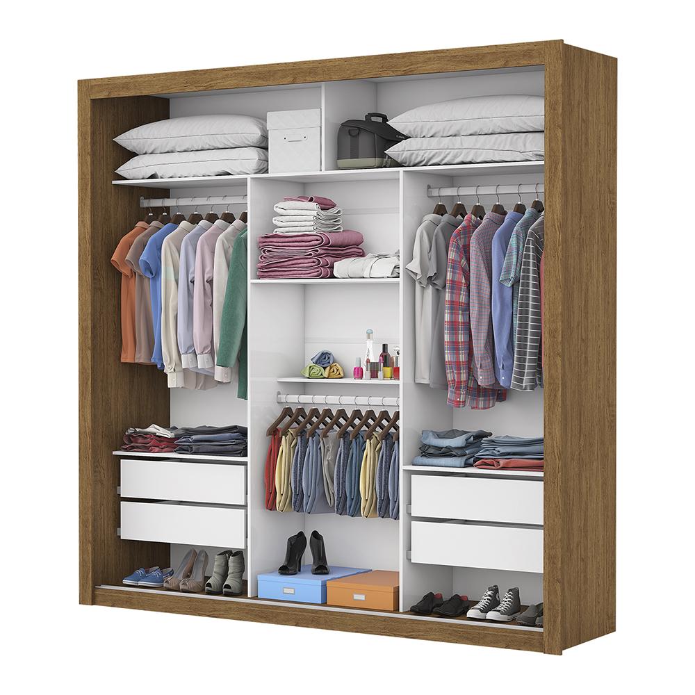 Guarda Roupa Roupeiro Isabela Master 3 Portas de Correr com Espelho 4 Gavetas Carioca Cinamomo