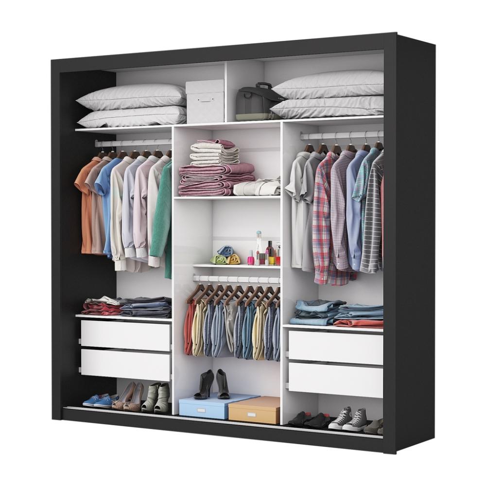 Guarda Roupa Roupeiro Isabela Master 3 Portas de correr com Espelho e 4 Gavetas Carioca Preto