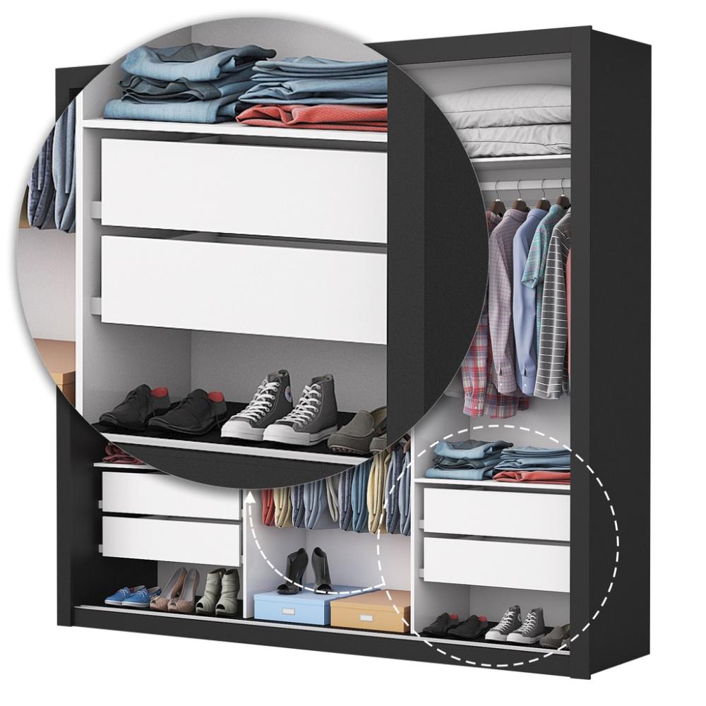 Guarda Roupa Roupeiro Isabela Master 3 Portas de correr com Espelho e 4 Gavetas Carioca Preto