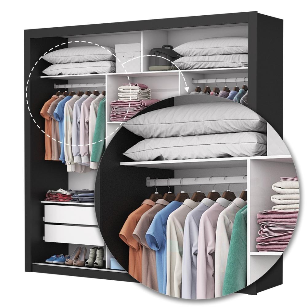 Guarda Roupa Roupeiro Isabela Master 3 Portas de correr com Espelho e 4 Gavetas Carioca Preto