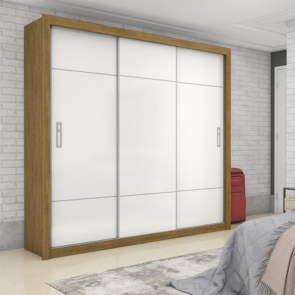 Guarda Roupa Roupeiro Lotse 3 Portas de Correr 4 Gavetas Carioca Cinamomo Branco