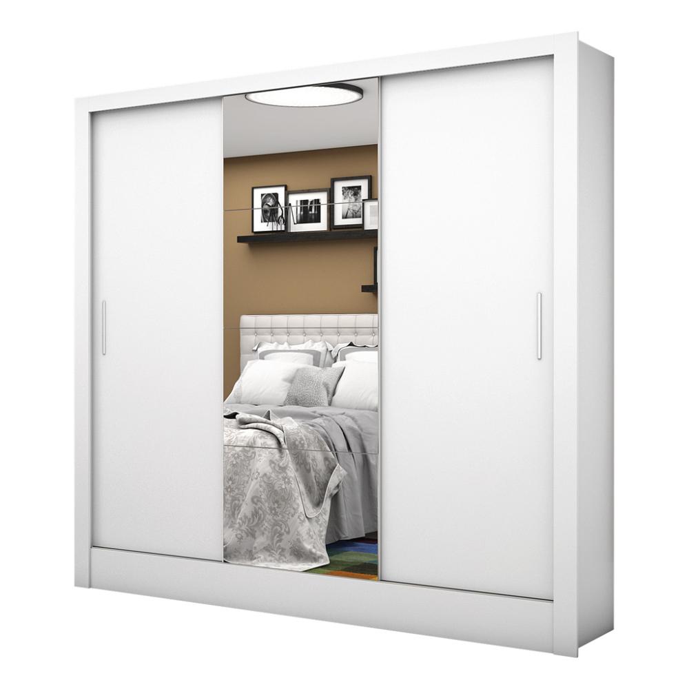 Guarda Roupa Roupeiro Santiago Plus 3 Portas de Correr com Espelho Central 3 Gavetas Carioca Branco