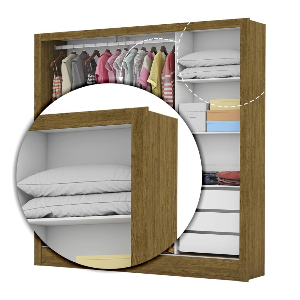 Guarda Roupa Roupeiro Santiago Plus 3 Portas de Correr com Espelho Central 3 Gavetas Carioca Cinamomo Branco