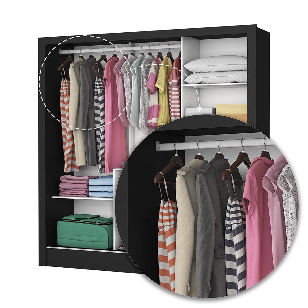 Guarda Roupa Roupeiro Santiago Plus 3 Portas de Correr com Espelho Central 3 Gavetas Carioca Preto