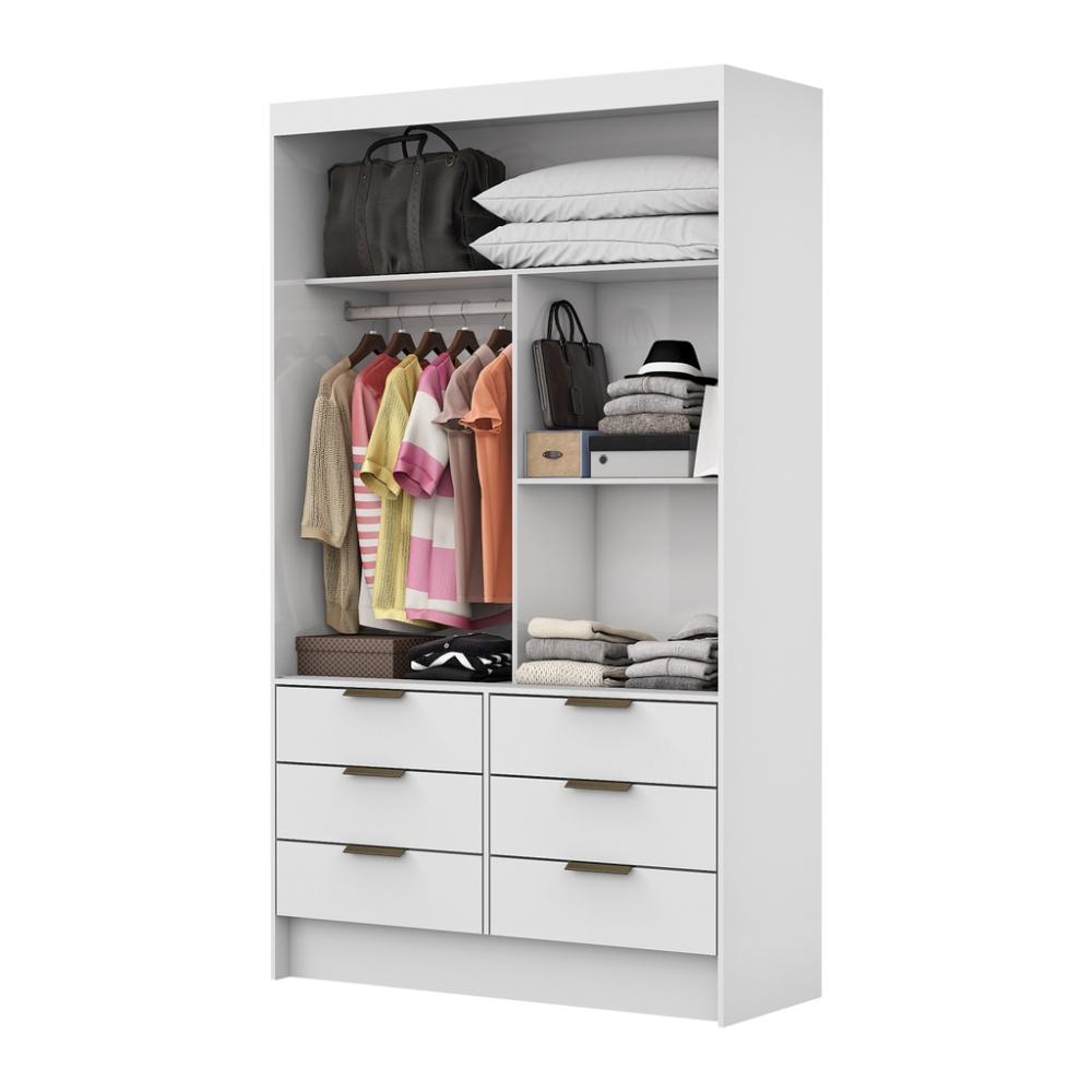 Guarda Roupa Roupeiro Sevilha 2 Portas de Correr 1 Espelho 6 Gavetas Carioca Branco