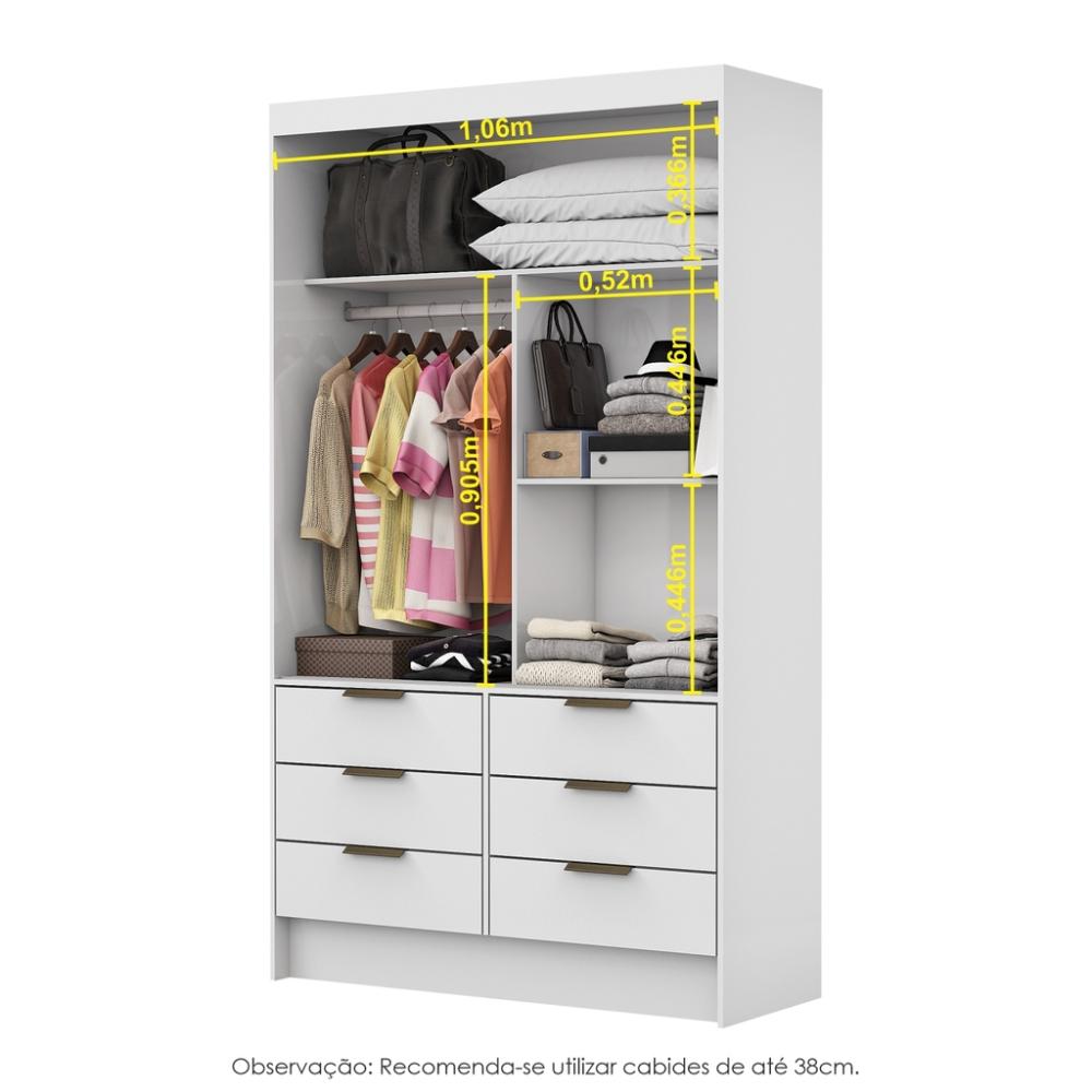 Guarda Roupa Roupeiro Sevilha 2 Portas de Correr 1 Espelho 6 Gavetas Carioca Branco