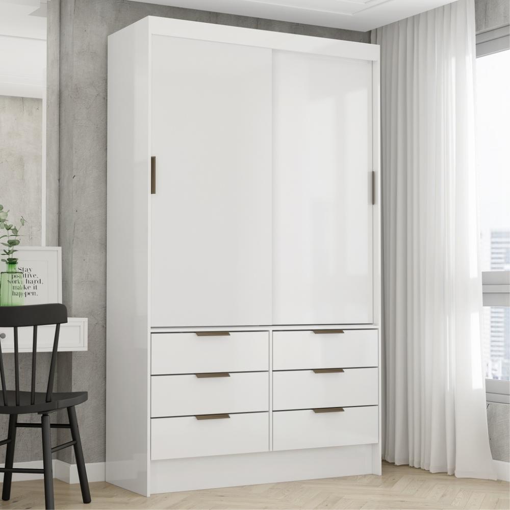 Guarda Roupa Roupeiro Sevilha 2 Portas de Correr 6 Gavetas Carioca Branco