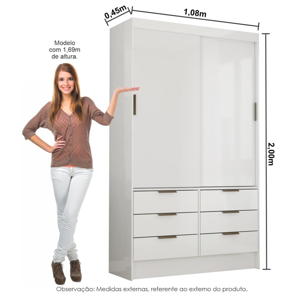 Guarda Roupa Roupeiro Sevilha 2 Portas de Correr 6 Gavetas Carioca Branco