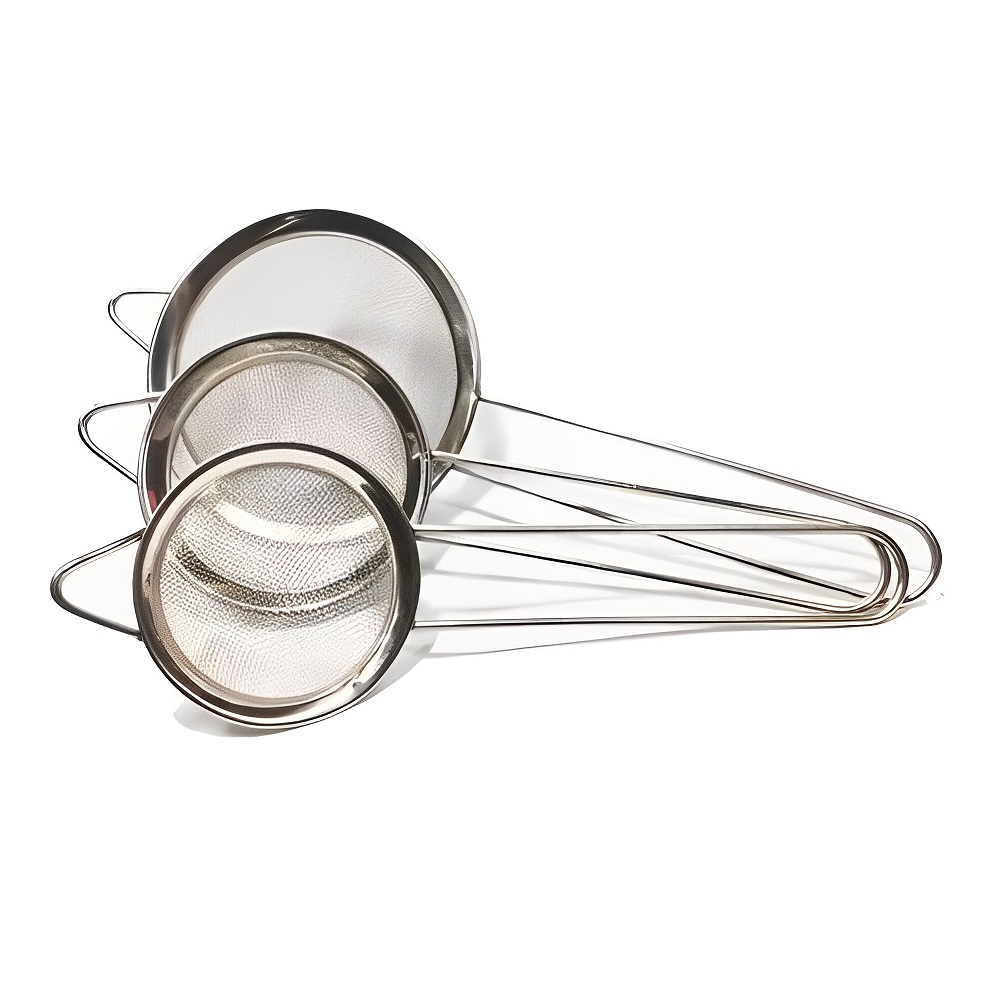  Peneiras Inox para Cozinha - Conjunto 3 Unidades - Coador Barman - Polvilhado Confeitaria - Escorredor  