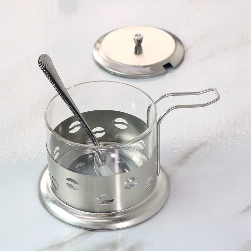 Açucareiro de vidro inox tampa colher cozinha gourmet café chá com tampa e colher 