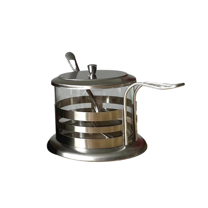 Açucareiro de vidro inox tampa colher cozinha gourmet café chá com tampa e colher 