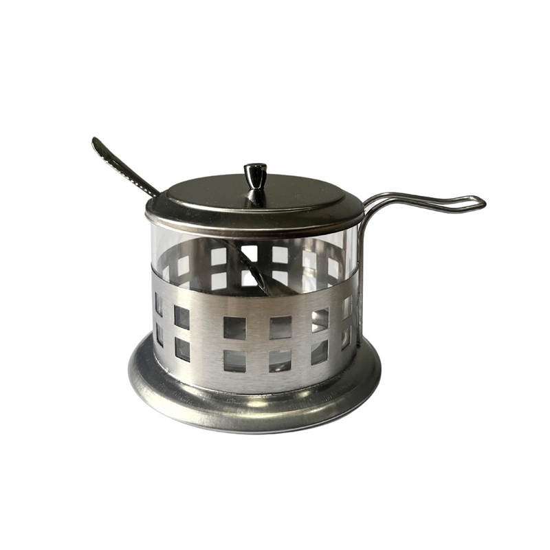 Açucareiro de vidro inox tampa colher cozinha gourmet café chá com tampa e colher 