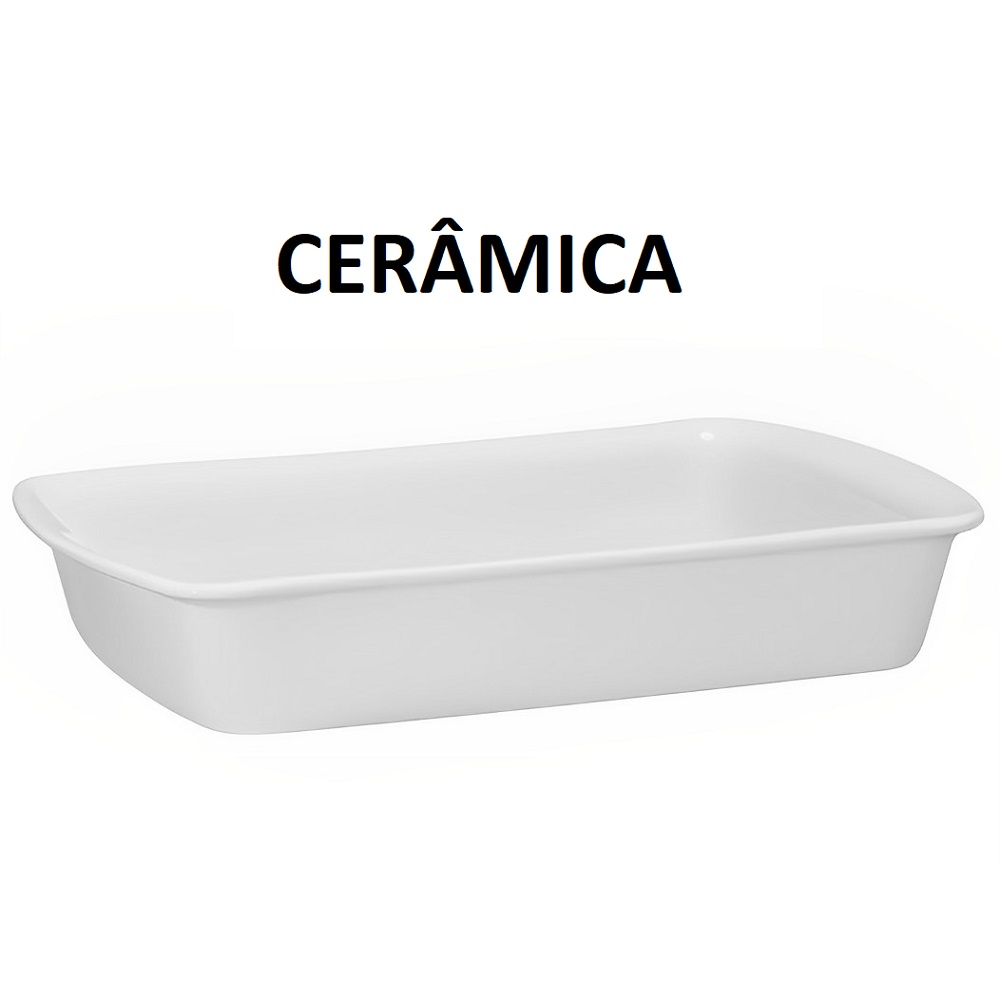 Assadeira de Cerâmica, Retangular, 3 Litros, Ceraflame, Branca 25x38cm 