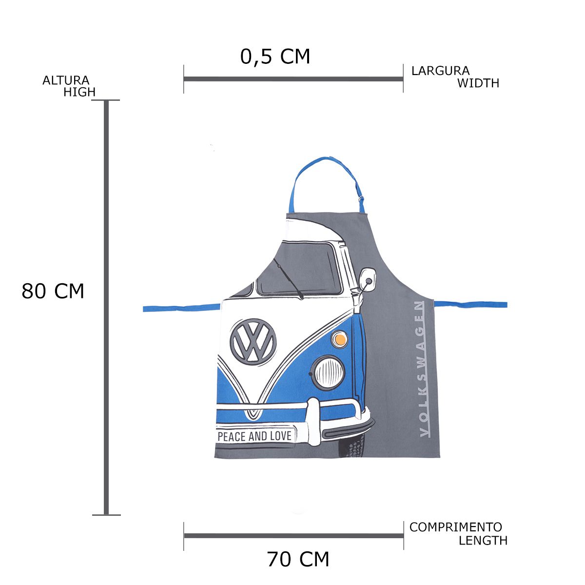 Avental Algodão VW Kombi Peace And Love Cinza 