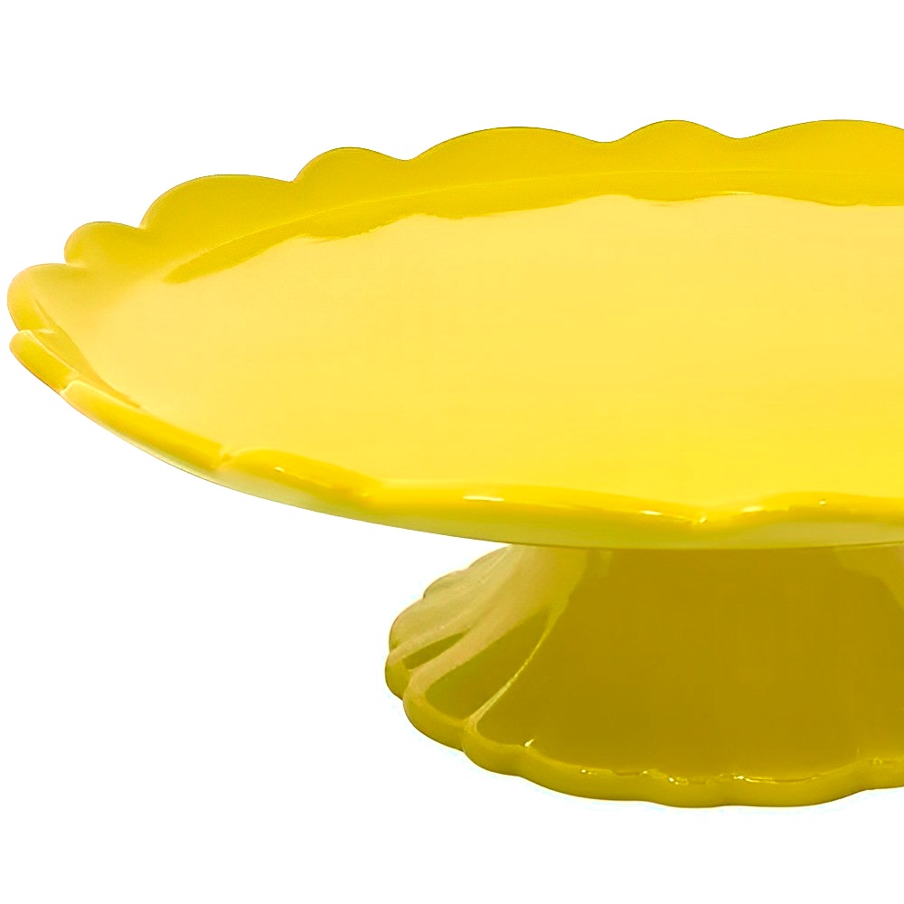 Boleira, Prato para Bolo, Ceramica com Pé, Ceraflame Amarela