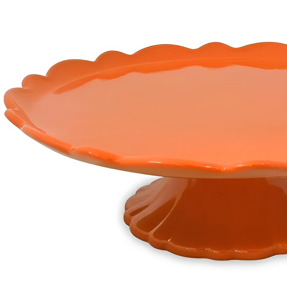 Boleira, Prato para Bolo, Ceramica com Pé, Ceraflame Laranja