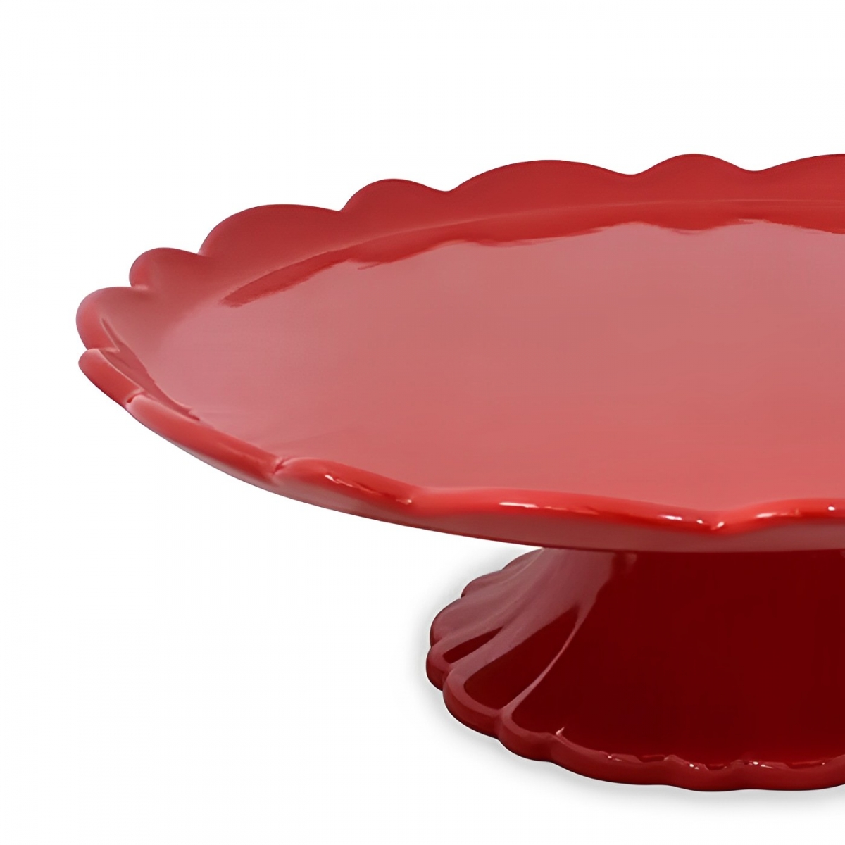 Boleira, Prato para Bolo, Ceramica com Pé, Ceraflame Vermelha