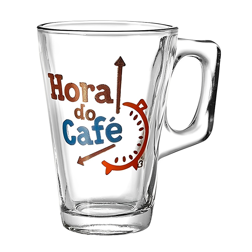 Caneca Vidro 230 mL - Jogo 3 Peças Café, Cappuccino, Café, Leite 