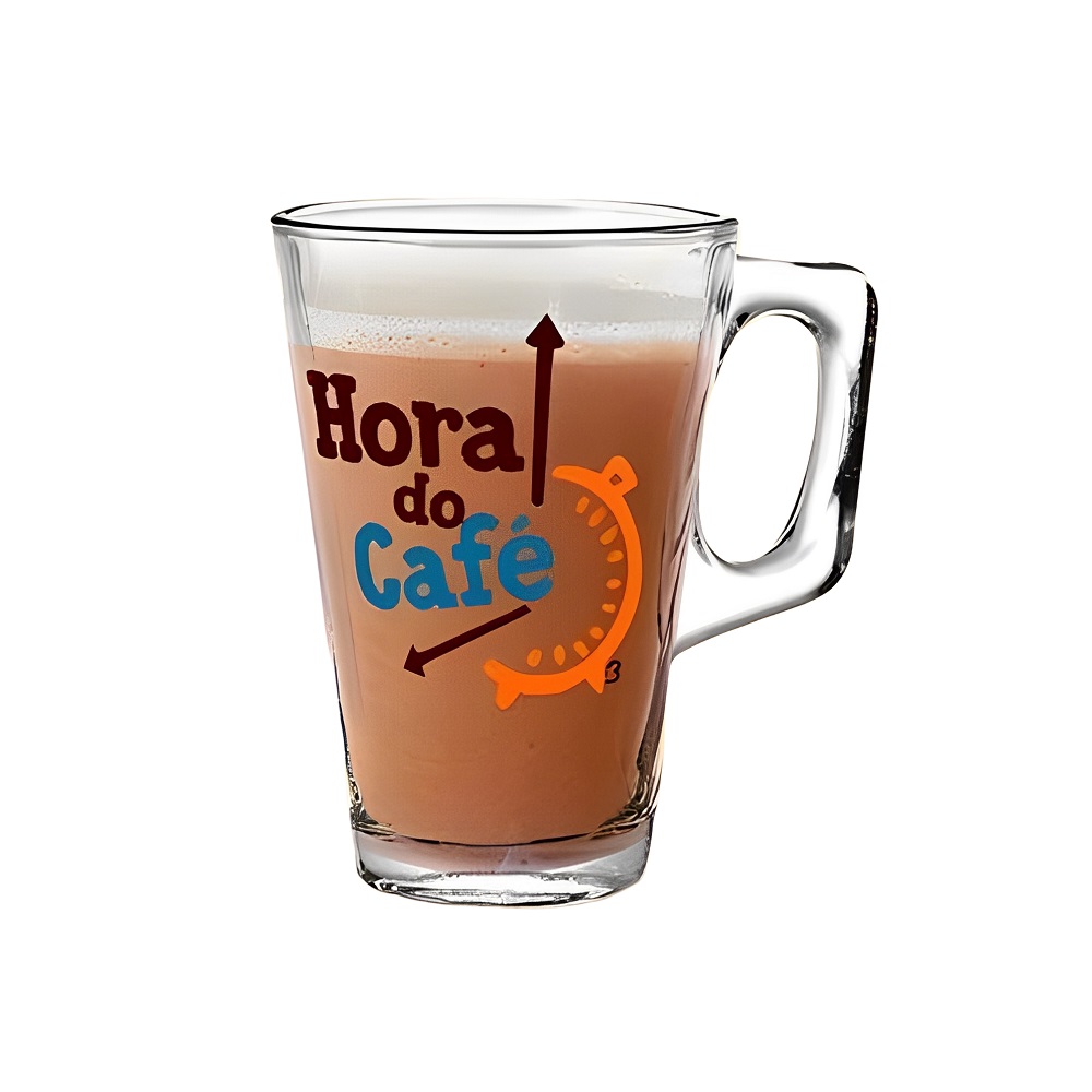 Caneca Vidro 230 mL - Jogo 3 Peças Café, Cappuccino, Café, Leite 