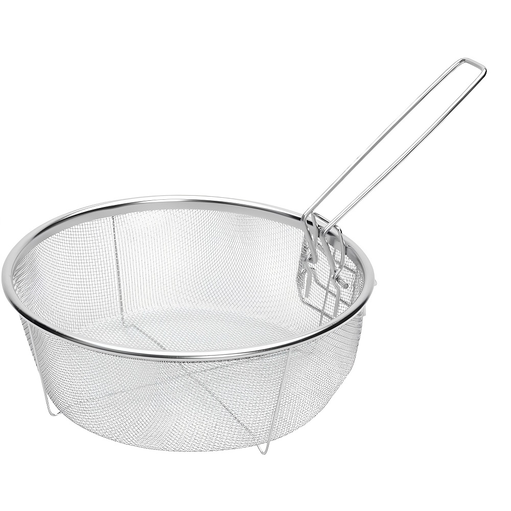 Cesto para Fritura Redondo em Inox para Fritar Batata e Salgados 