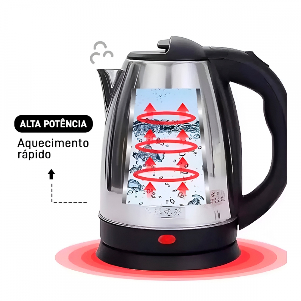 Chaleira Elétrica Aço Inox 1.8L Azul 110V - Água Quente Rápida e Segura! 
