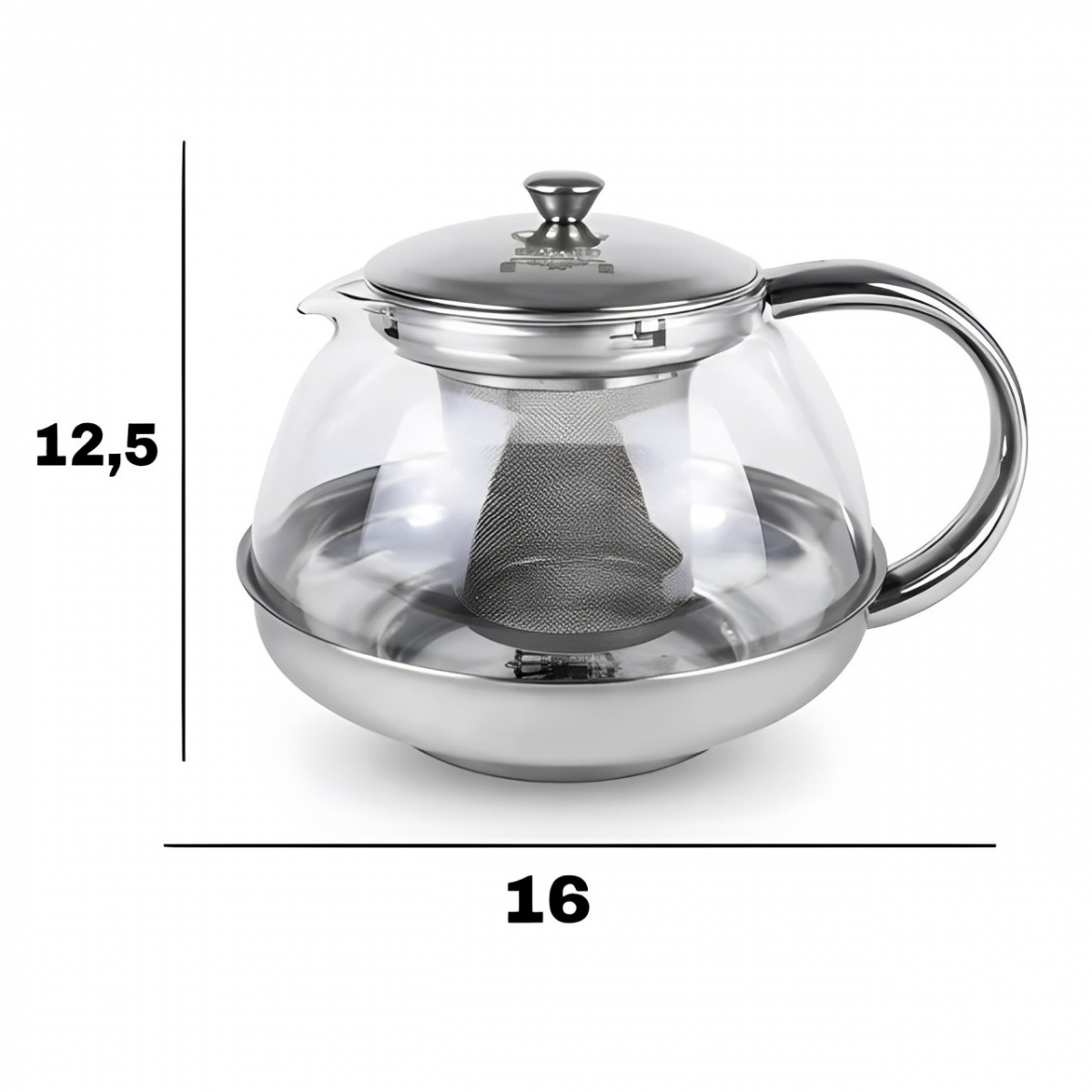 Chaleira com Infusor em Inox e Vidro 800mL Para Chás Gourmet em casa Decorativa 