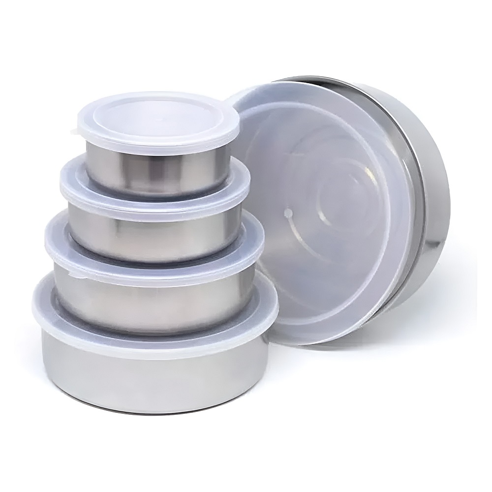 Conjunto De Potes Bowls Em Inox 5 Peças com Tampas Flexiveis 